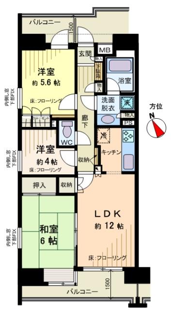 Floor plan. 3LDK, Price 29 million yen, Footprint 64.1 sq m , Balcony area 11.05 sq m