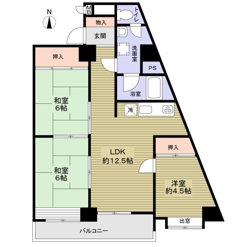 Floor plan. 3LDK, Price 15.4 million yen, Occupied area 73.19 sq m , Balcony area 9.3 sq m