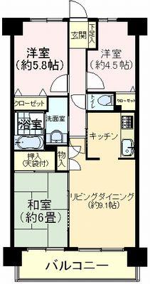 Floor plan. 3LDK, Price 17,900,000 yen, Occupied area 63.13 sq m , Balcony area 9.44 sq m