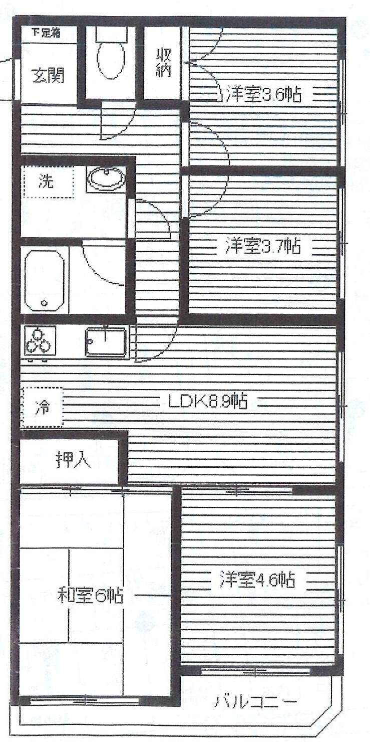 Floor plan. 4LDK, Price 9.99 million yen, Occupied area 57.41 sq m , Balcony area 14.23 sq m