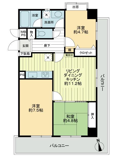Floor plan. 3LDK, Price 21,800,000 yen, Occupied area 62.93 sq m , Balcony area 19.09 sq m