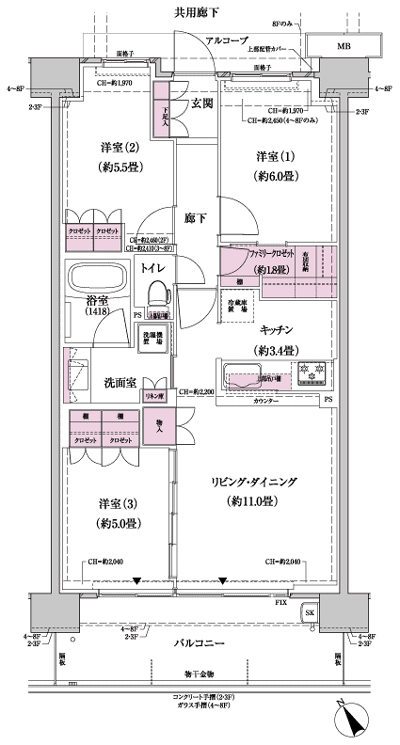 Floor: 3LDK + FC (family closet), the area occupied: 70.1 sq m