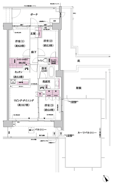 Floor: 3LDK + FC (family closet) + WIC (walk-in closet), the occupied area: 70.19 sq m