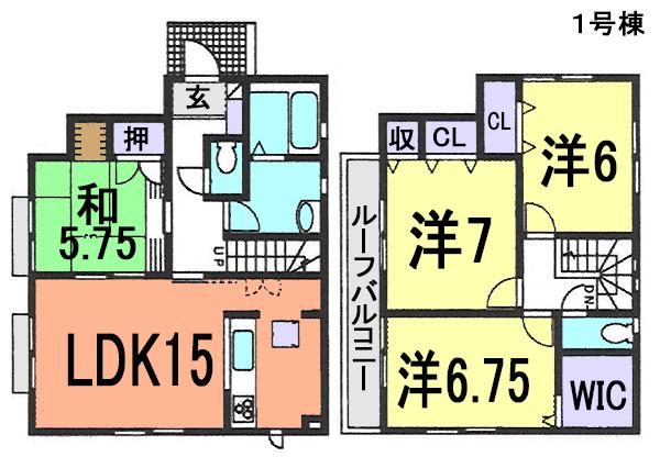 Floor plan. (1 Building), Price 26,800,000 yen, 4LDK, Land area 105.36 sq m , Building area 98.54 sq m