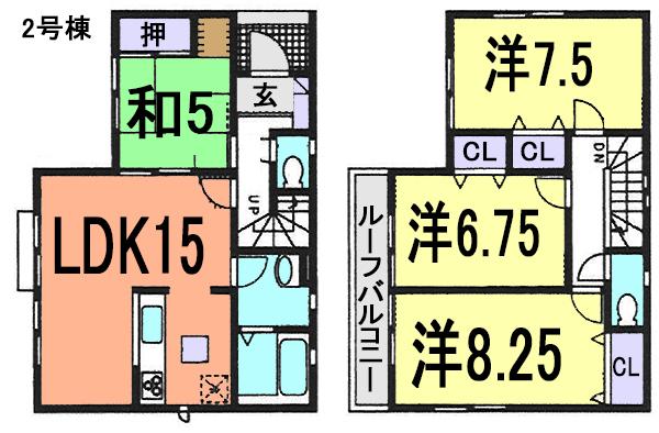 Floor plan. (Building 2), Price 24,800,000 yen, 4LDK, Land area 105.25 sq m , Building area 97.7 sq m