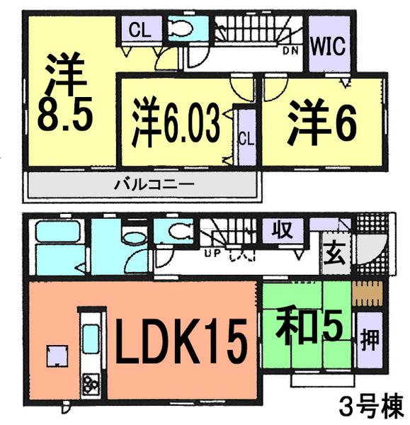Floor plan. (3 Building), Price 22,800,000 yen, 4LDK, Land area 105.4 sq m , Building area 98.12 sq m