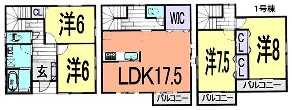 Floor plan. (1 Building), Price 26,800,000 yen, 4LDK, Land area 111.2 sq m , Building area 110.9 sq m