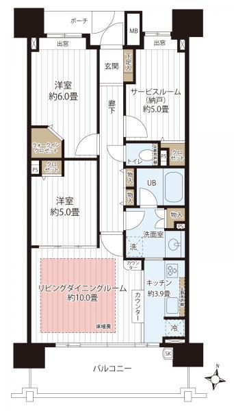 Floor plan. 2LDK+S, Price 28.5 million yen, Footprint 68.7 sq m , Between the balcony area 12 sq m floor plan