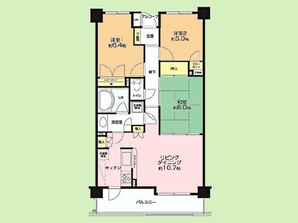 Floor plan. 3LDK, Price 27,800,000 yen, Occupied area 70.95 sq m , Balcony area 10.02 sq m