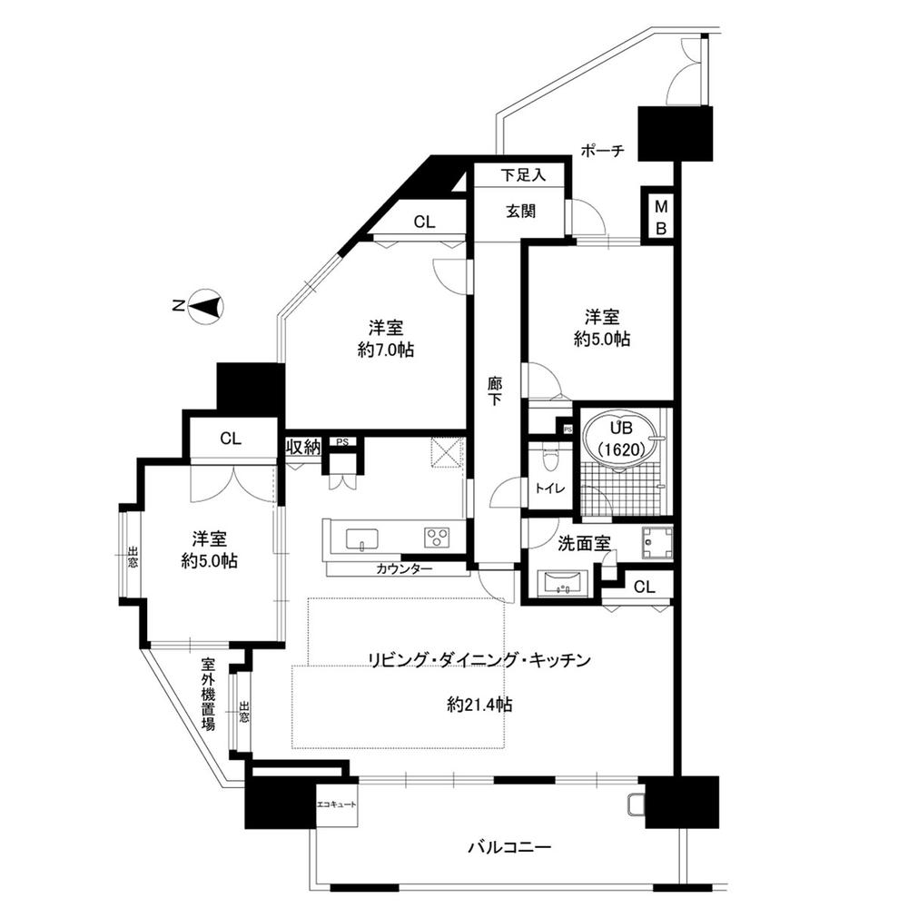 Floor plan. 3LDK, Price 37.5 million yen, Occupied area 85.83 sq m , Balcony area 13.48 sq m