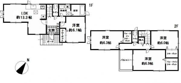 Floor plan. 26,400,000 yen, 4LDK, Land area 105.2 sq m , Building area 98.13 sq m