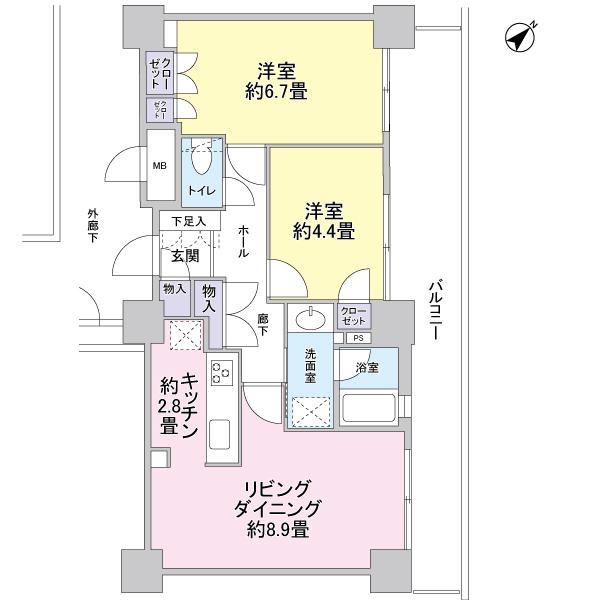 Floor plan. 2LDK, Price 23.8 million yen, Occupied area 56.03 sq m , Balcony area 15.98 sq m