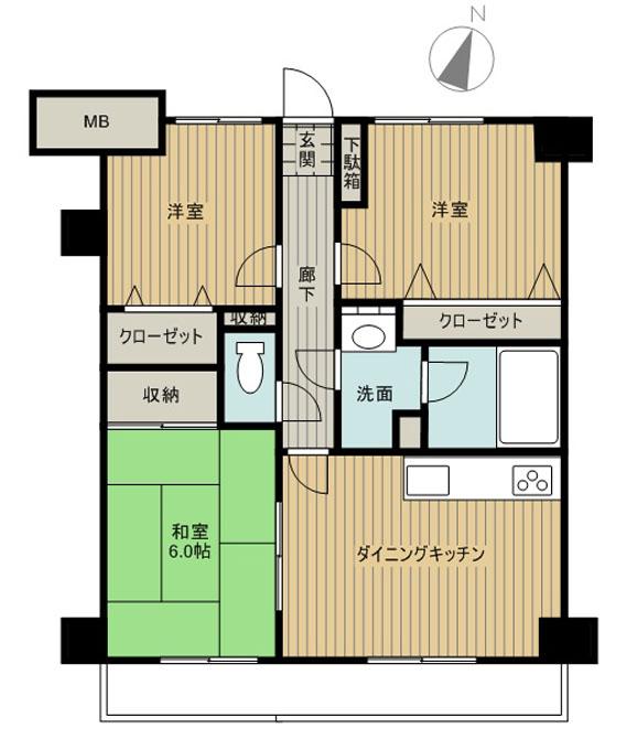 Floor plan. 3DK, Price 19,800,000 yen, Occupied area 55.86 sq m , Balcony area 7.31 sq m