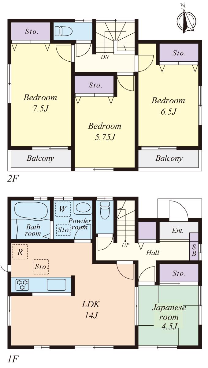 Floor plan. (Building 2), Price 33,800,000 yen, 4LDK, Land area 113.52 sq m , Building area 94.39 sq m