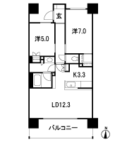 Floor: 2LDK + WIC, the occupied area: 61.43 sq m