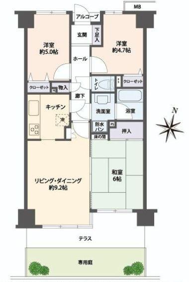 Floor plan. 3LDK, Price 18,800,000 yen, Occupied area 62.25 sq m , Good Floor balcony area 14.82 sq m usability