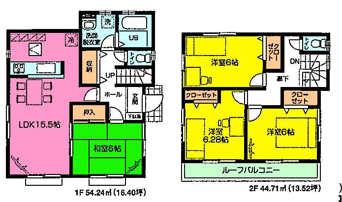 Floor plan. (Building 2), Price 19,800,000 yen, 4LDK, Land area 124.89 sq m , Building area 98.95 sq m
