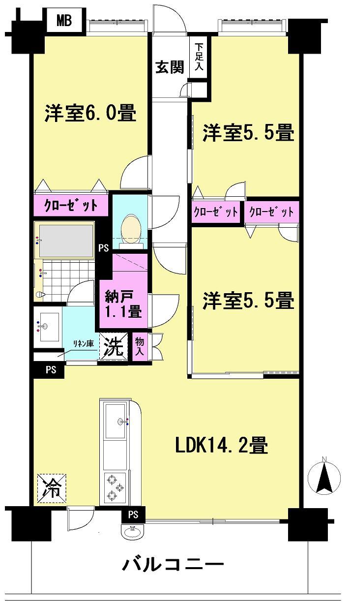 Floor plan. 3LDK + S (storeroom), Price 29,800,000 yen, Occupied area 68.77 sq m , Balcony area 11.22 sq m