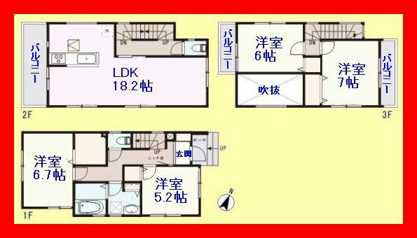 Floor plan. 28.8 million yen, 4LDK, Land area 89.39 sq m , A building area of 106.81 sq m atrium living