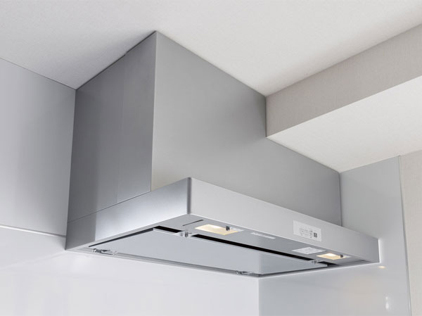 Kitchen.  [Rectification Backed range hood] Range hood that combines the functionality and design. Current plate can be easily detached to increase the collection rate of the smell and smoke, To make it easier and the care. (Model Room D type ・ Model room plan ※ Some including paid option)