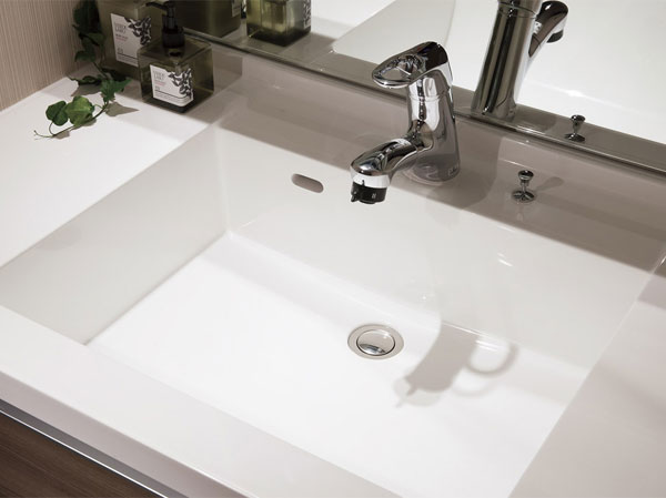 Bathing-wash room.  [Bowl-integrated counter] Smart specifications top plate and the Square basin bowl has become integrally. There is no seam, It is clean and easy to counter. (Model Room D type ・ Model room plan ※ Some including paid option)