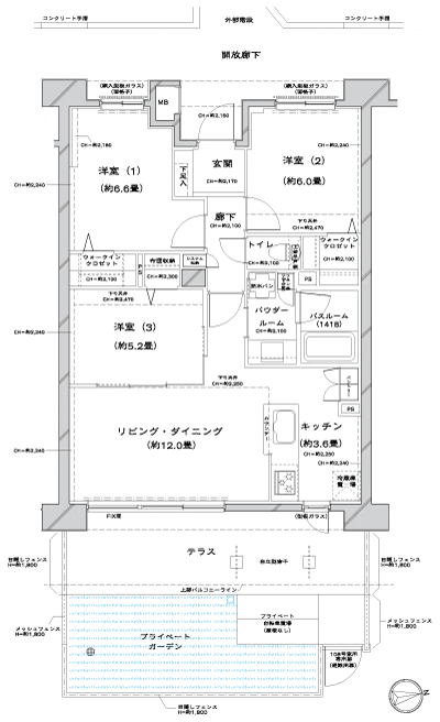 Floor: 3LDK + PG + T + 2W, occupied area: 73 sq m