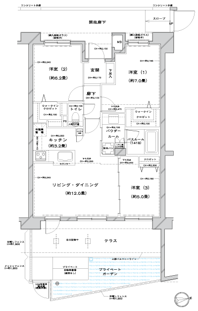 Floor: 3LDK + PG + T + 2W, occupied area: 73 sq m