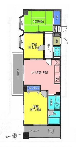 Floor plan. 3LDK, Price 18.5 million yen, Footprint 63 sq m , Balcony area 11.75 sq m