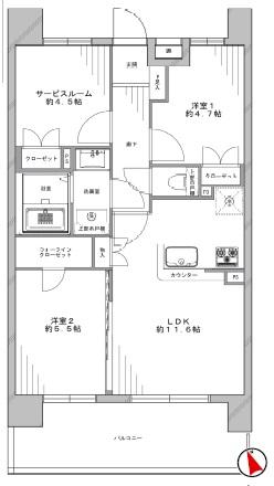 Floor plan. 2LDK+S, Price 22,800,000 yen, Footprint 58.9 sq m , Balcony area 12.2 sq m