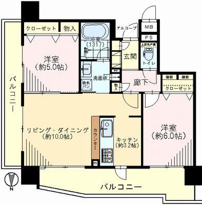 Floor plan. 2LDK, Price 18.5 million yen, Occupied area 55.66 sq m , Balcony area 17.38 sq m