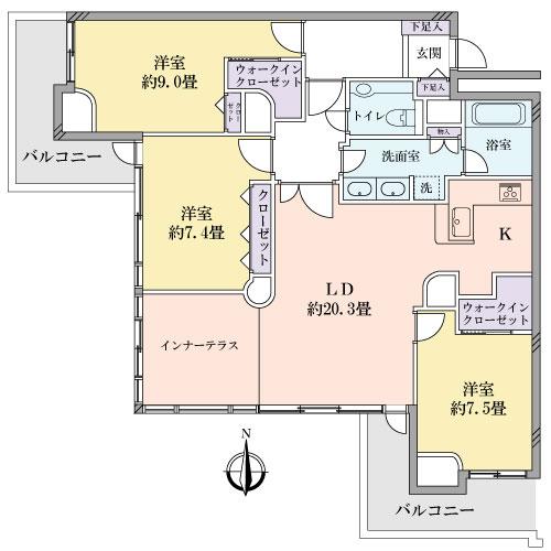 Floor plan. 3LDK, Price 54,800,000 yen, Footprint 110.88 sq m , Balcony area 16.42 sq m