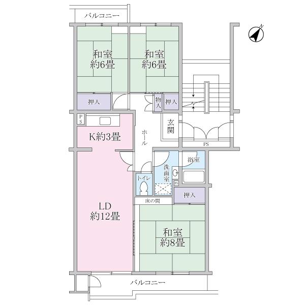 Floor plan. 3LDK, Price 6.3 million yen, Occupied area 84.34 sq m , Balcony area 10.87 sq m