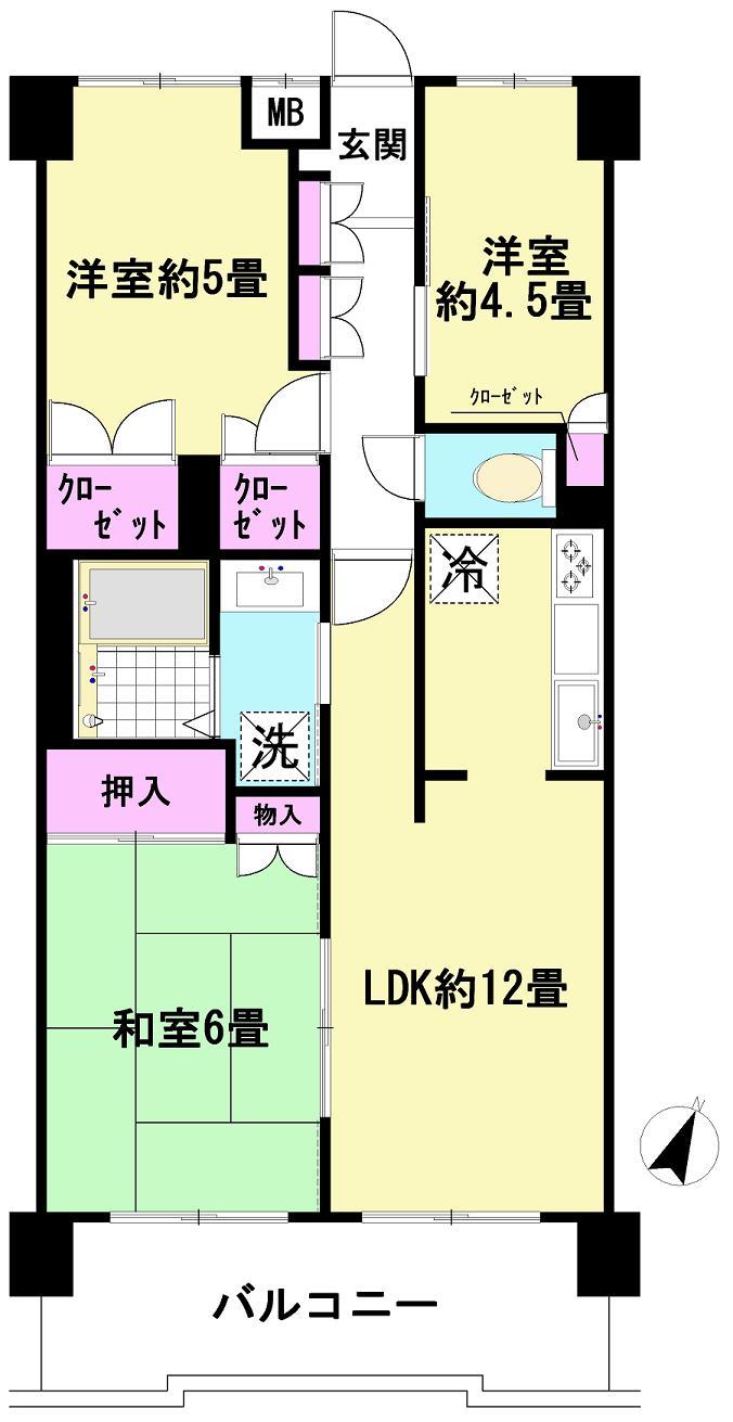 Floor plan. 3LDK, Price 13.7 million yen, Occupied area 56.56 sq m , Balcony area 7.68 sq m