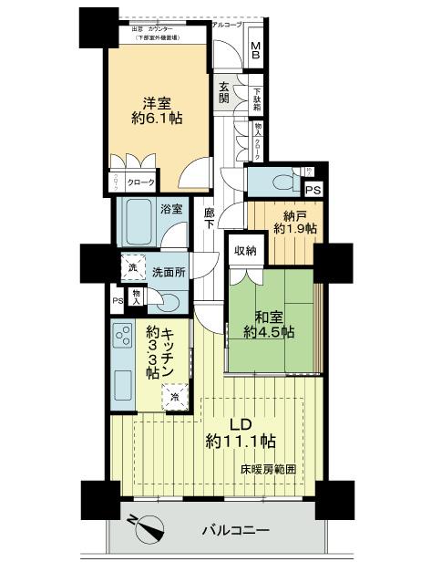 Floor plan. 2LDK + S (storeroom), Price 28 million yen, Occupied area 62.64 sq m , Balcony area 8.13 sq m floor plan