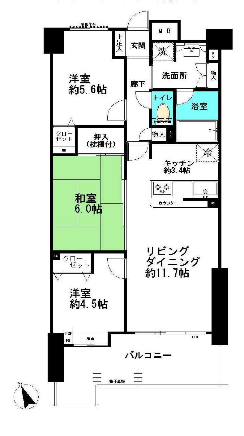 Floor plan. 3LDK, Price 20.8 million yen, Occupied area 68.59 sq m , Balcony area 13 sq m
