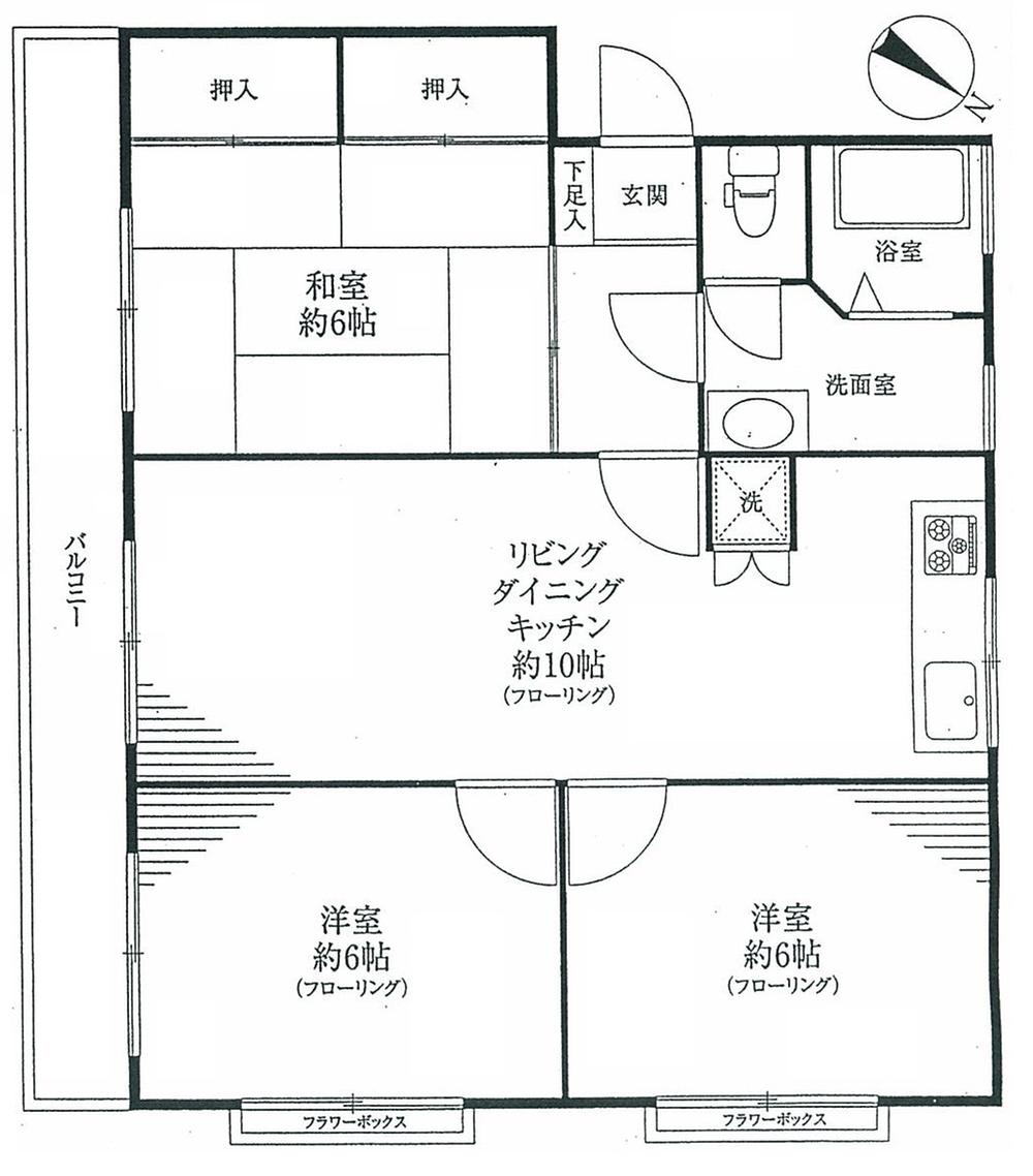Floor plan. 3LDK, Price 8.8 million yen, Occupied area 59.01 sq m , Balcony area 13.69 sq m floor plan