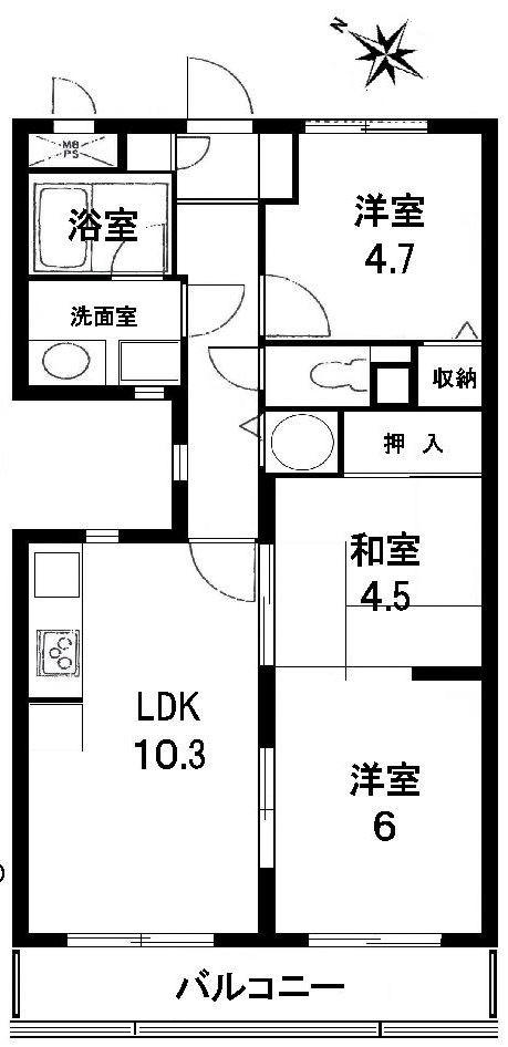 Floor plan. 3LDK, Price 14.9 million yen, Occupied area 59.64 sq m , Balcony area 6.9 sq m