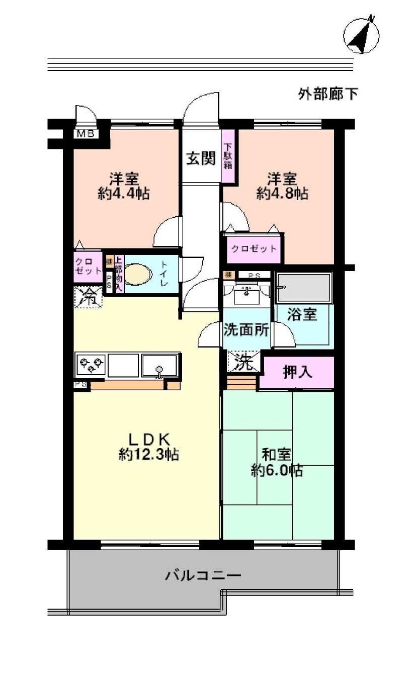 Floor plan. 3LDK, Price 11.8 million yen, Occupied area 60.45 sq m , Balcony area 8.42 sq m