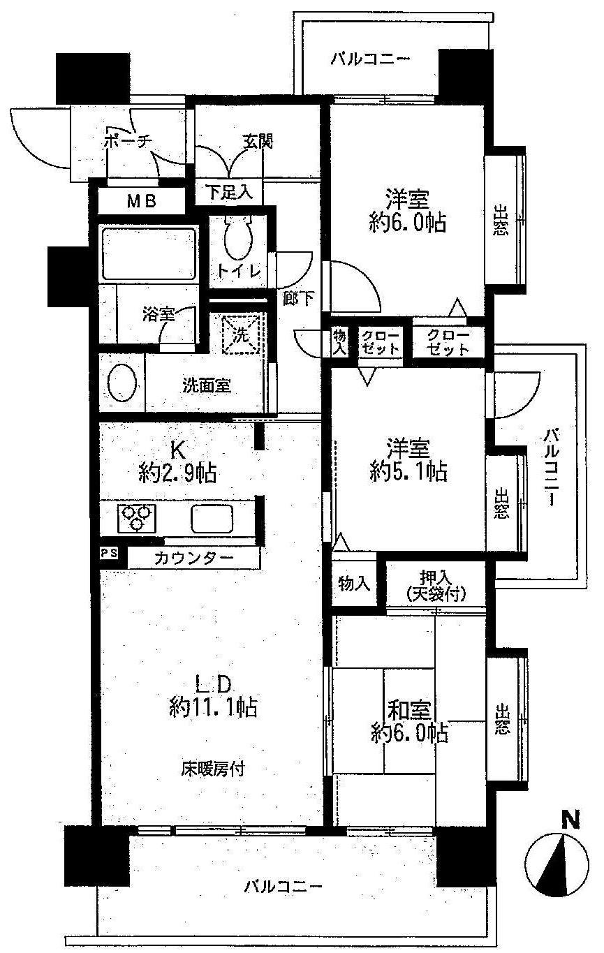 Floor plan. 3LDK, Price 27,800,000 yen, Occupied area 70.32 sq m , Balcony area 18.39 sq m