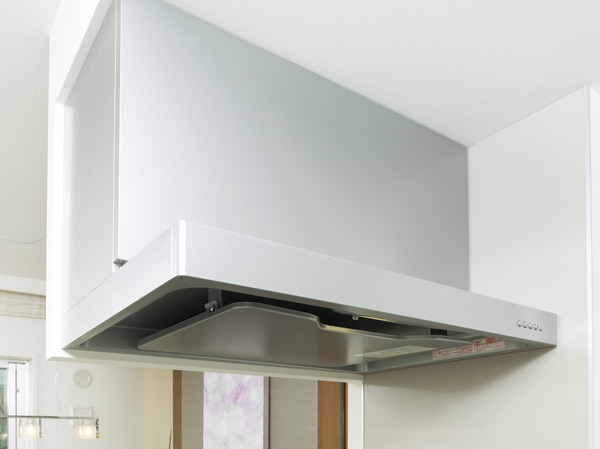 Kitchen.  [Filter-less range hood] By the rectification plate, Firmly exhaust smoke and heat. In need no filter-less structure of the filter cleaning, Easy to clean.