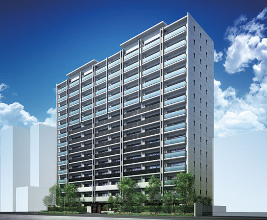 Buildings and facilities. Sophisticated modern design horizontal line of white Marion and slab weave. Noble appearance to draw the line, Landmark Residence to symbolize the new Kawaguchi is born. (Exterior CG)