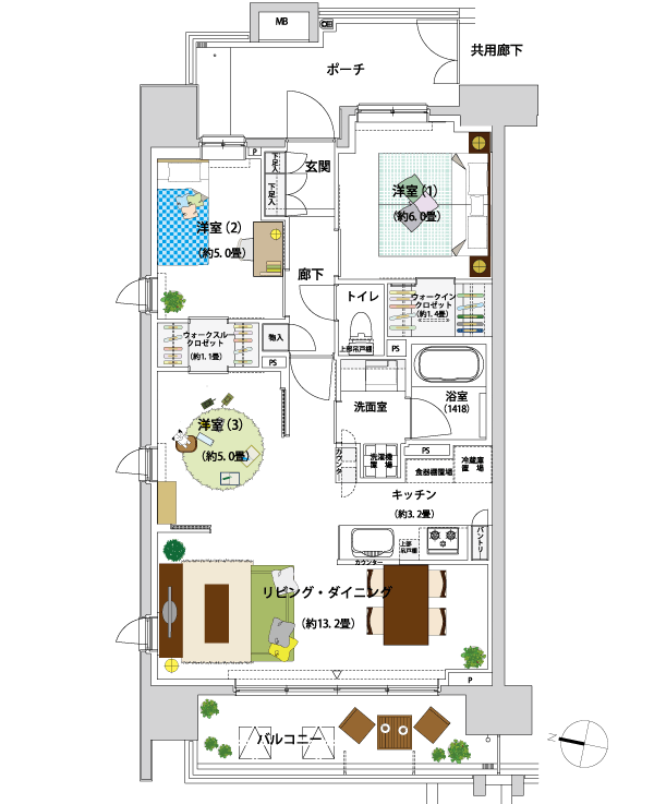 Room and equipment. D1 type furniture arrangement example 3LD ・ K + WIC + WTC price / 45,905,830 yen (Room 201)