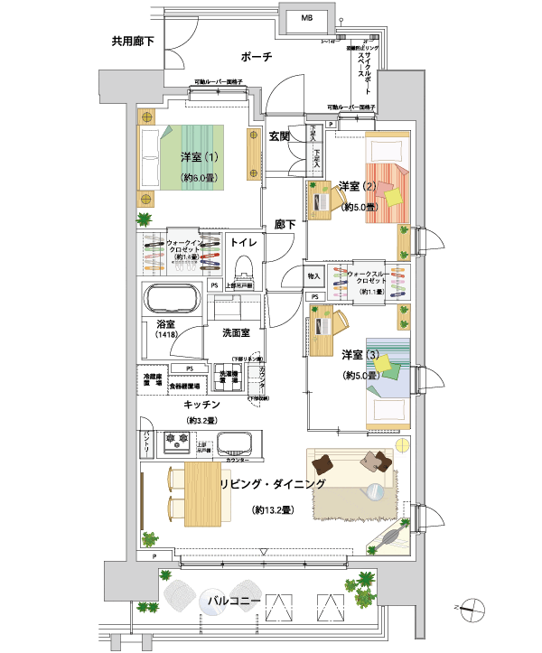 Room and equipment. D2 type furniture arrangement example 3LD ・ K + WIC + WTC price / 46,317,259 yen (308 Room No.)