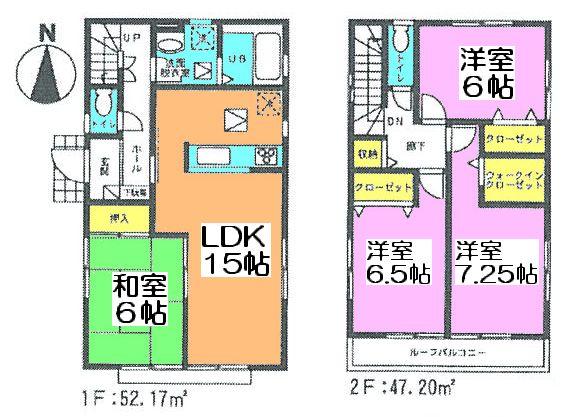 Floor plan. (Building 2), Price 29,800,000 yen, 4LDK, Land area 129.38 sq m , Building area 99.37 sq m
