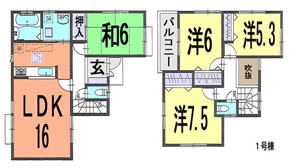 Floor plan. (1 Building), Price 34,800,000 yen, 4LDK, Land area 110.44 sq m , Building area 96.05 sq m