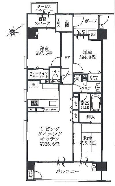 Floor plan. 3LDK, Price 27,900,000 yen, Occupied area 76.11 sq m , Balcony area 9.12 sq m