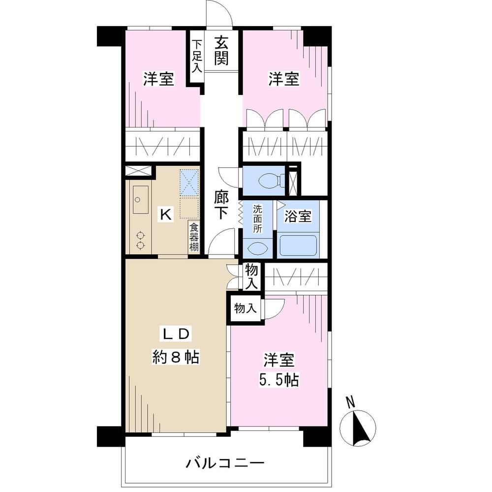 Floor plan. 3LDK, Price 18,800,000 yen, Occupied area 60.24 sq m , Balcony area 7.41 sq m
