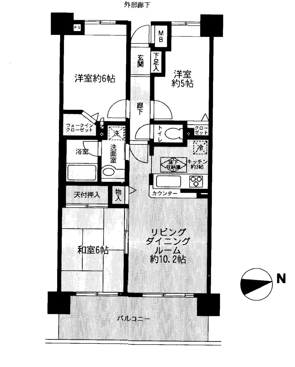 Floor plan. 3LDK, Price 23.8 million yen, Occupied area 65.32 sq m , Balcony area 12.4 sq m