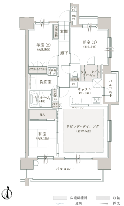 F1 type ・ 3LDK + WIC occupied area / 75.01 sq m balcony area / 13.86 sq m