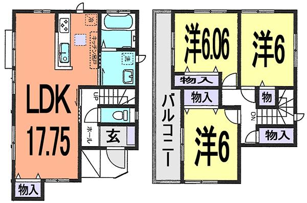 Floor plan. 22,900,000 yen, 3LDK, Land area 88.48 sq m , Building area 86.73 sq m